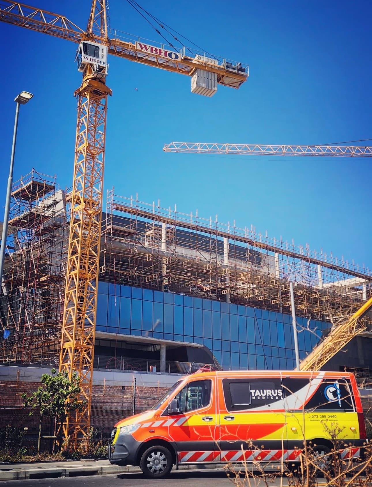 Taurus Medical ambulance on standby at a construction site